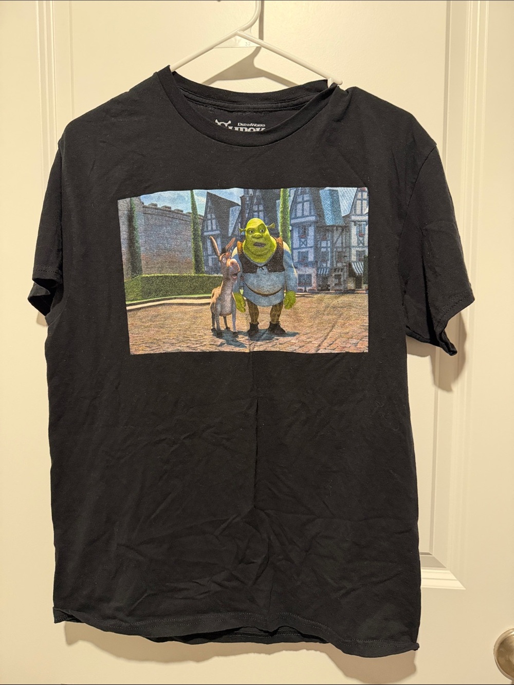 Dreamworks Black Tee with Green Shrek & Brown Donkey Photo Graphic
